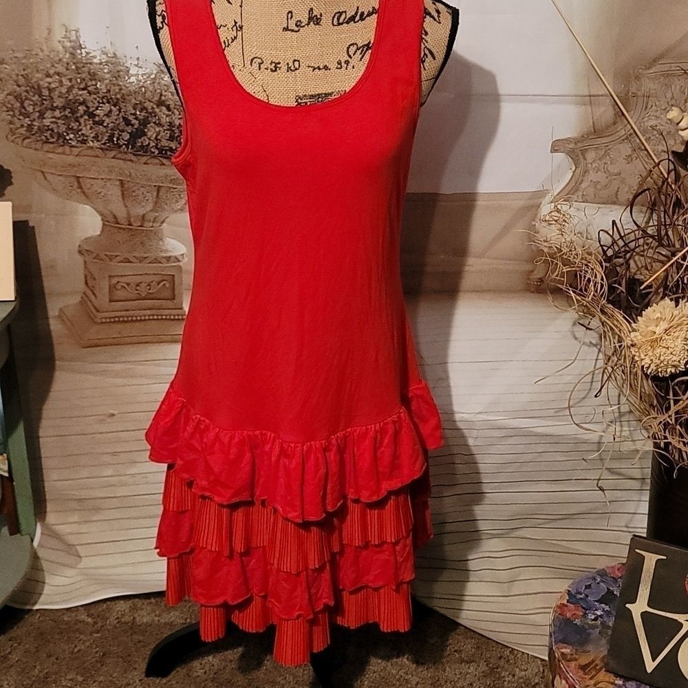 Peter Nygard Red Ruffled Tiered Dress Size M